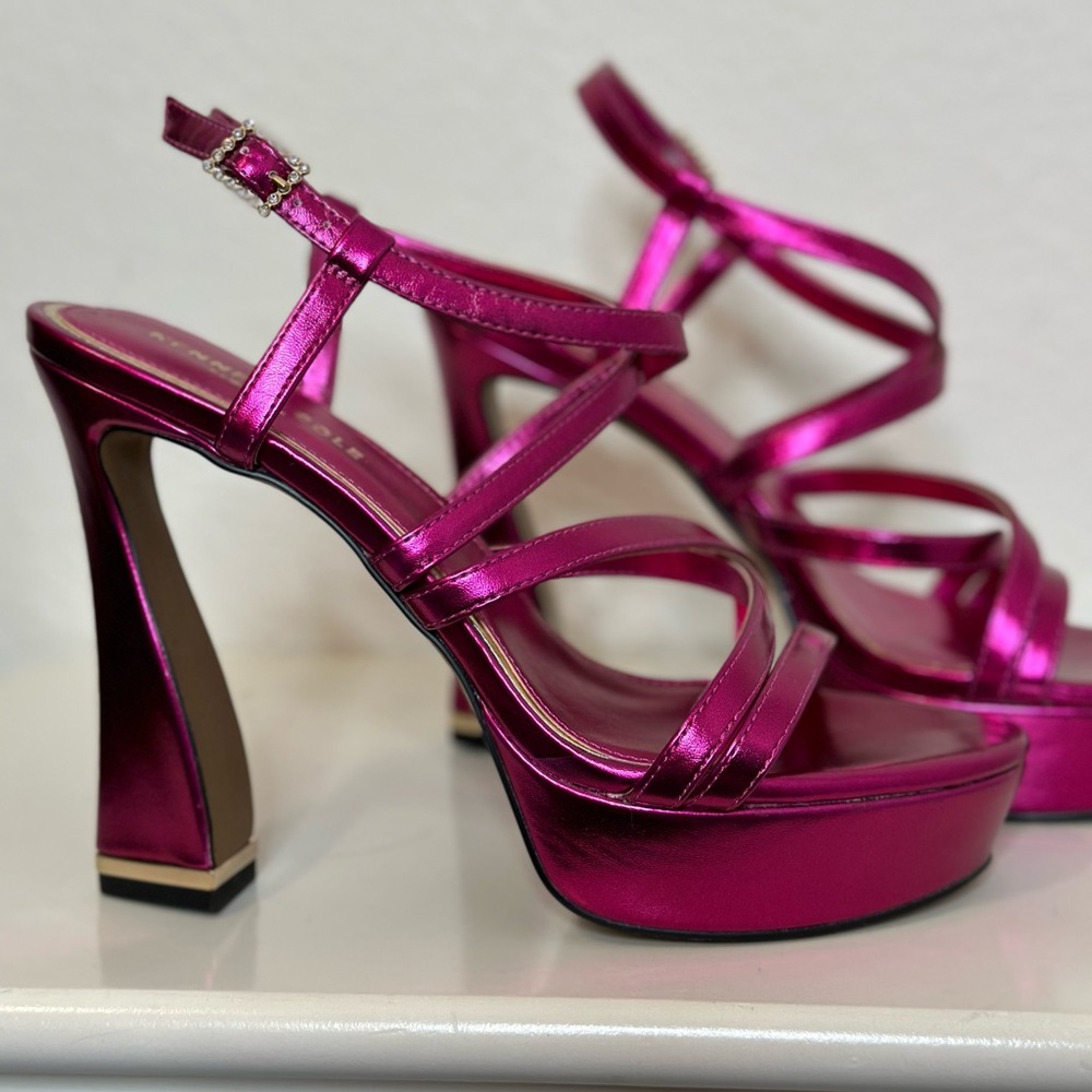 LIKE NEW! KENNETH COLE Allen Strappy Hot Pink Platform High Heel Sandals - Picture 7 of 15